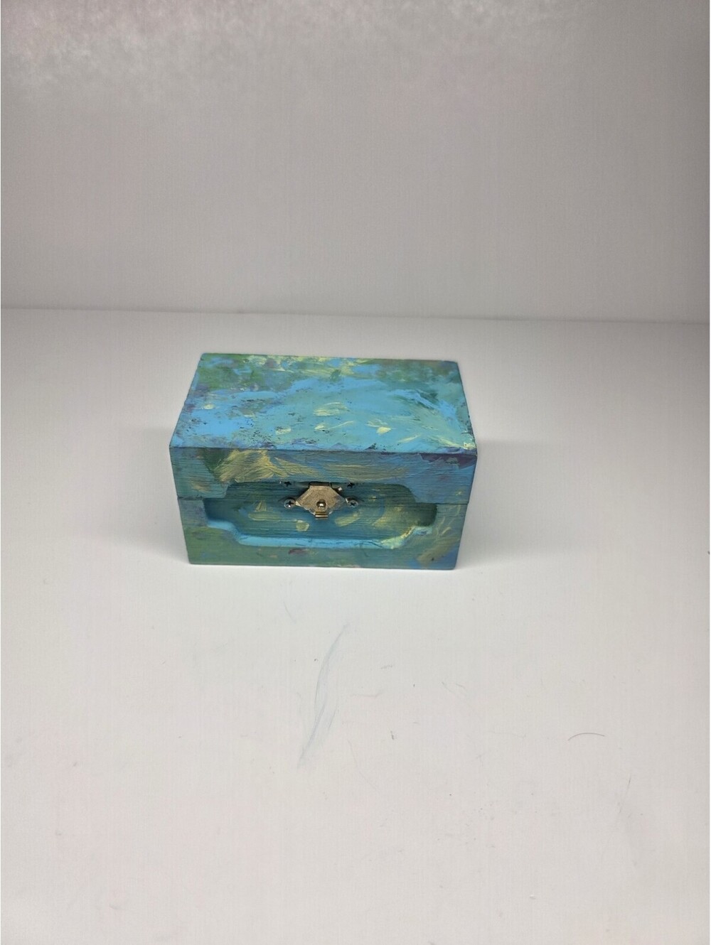 Wooden hinged box with latch mini 3" trinket solid wood small Hand Painted Decor